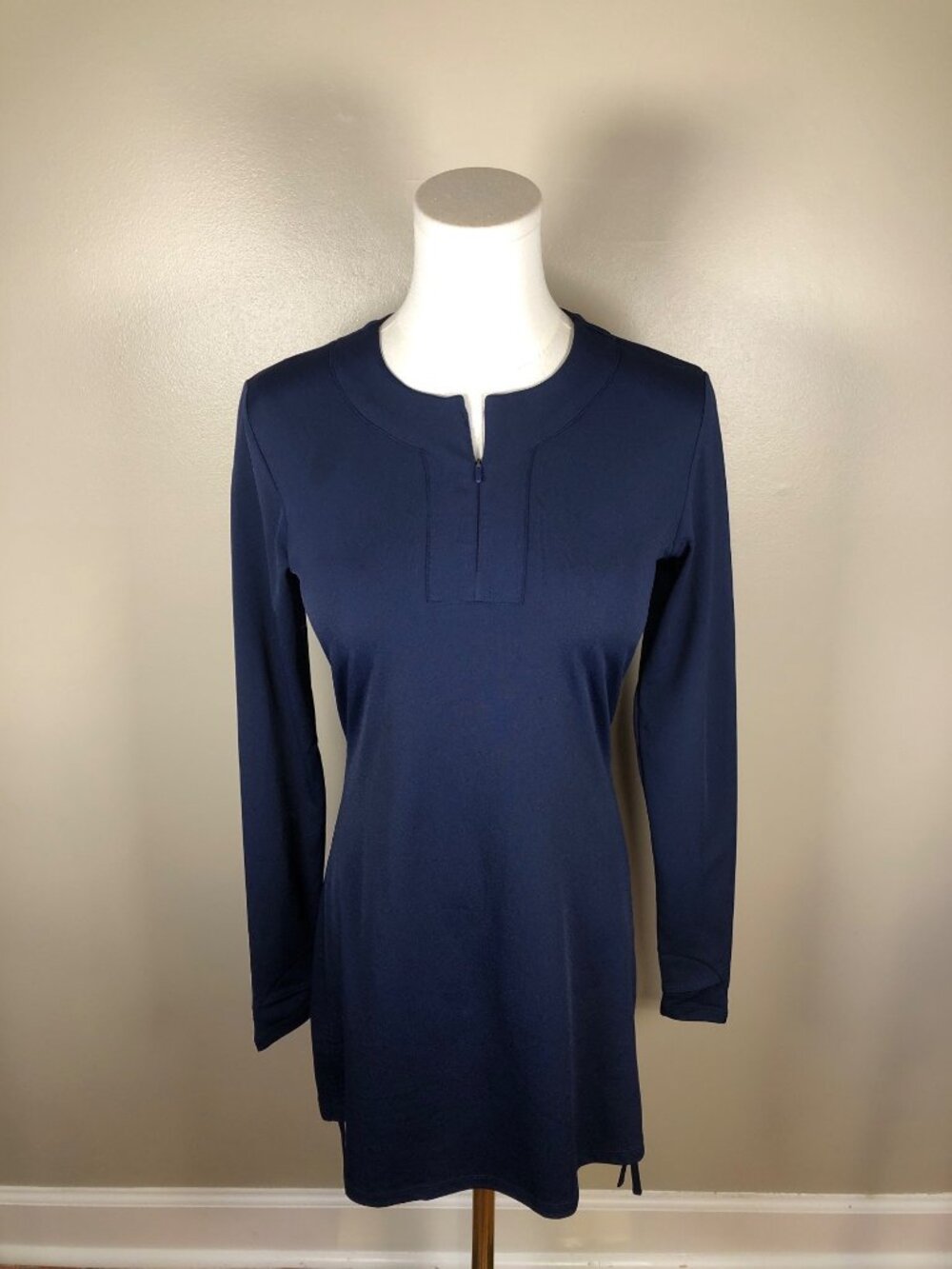 Coolibar Hokulani Ruche Navy Swim Shirt Sun Protection Nautical Minimalist Sz S